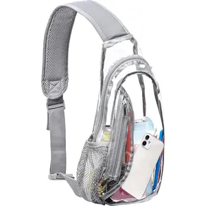 Clear Sling Bag, Stadium Approved PVC Crossbody Backpack, Clear Casual Chest Daypack for Hiking, Stadium or Concerts
