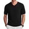 JMIERR Men's Wool Blend Short Sleeve V-Neck Sweater Soft Textured Knit Pullover for Business Casual Wear