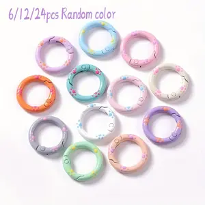 Cute Cat Paw Keychain Set, 6/12/24pcs Candy Color Metal Spring Lock, Open Ring Keyring, DIY Accessories, Bag Hanging Buckle