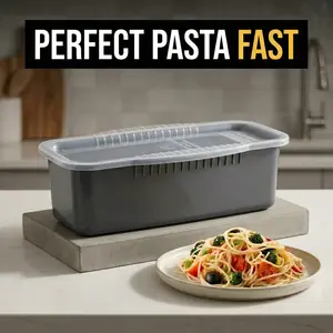 Microwave Pasta Cooker with Built-In Strainer Lid & Measuring Tool for 4 Servings - Quick Meal Prep, No-Mess, Space-Saving, Multi-Purpose Kitchen Appliance - Kitchen Gadgets, Pots