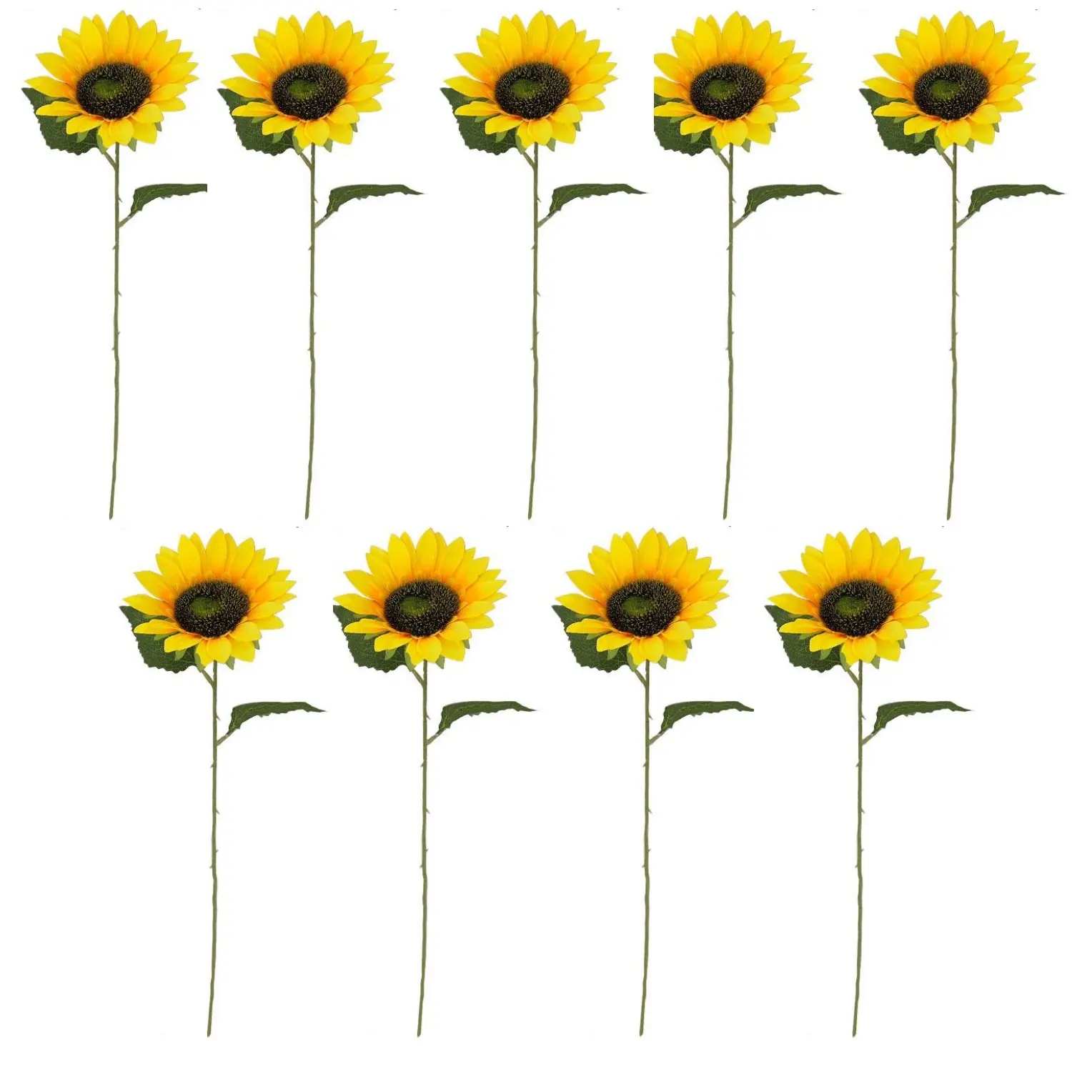 9Pcs Realistic Full Bloom Silk Sunflowers Decorative Set - 18.9in Long Stems, Dark Centers, Photorealism Design, Vase Ornaments for Wedding, Party, Mother's Day Decor, Home Improvement Supplies, Window Display, Lifelike Look