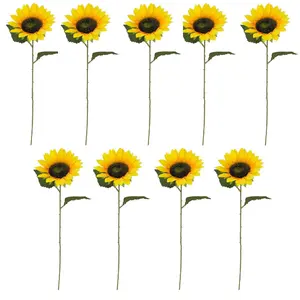 9Pcs Sunflowers Artificial Flowers with Long Stem Fake Sunflowers Bulk Fall Decoration for Wedding Home Birthday Party Outdoor Indoor Decor (Dark Center) - Home Improvement.