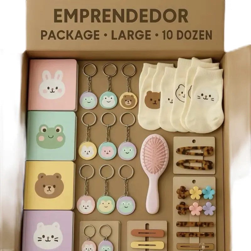 Emprendedor Large Package - 10 Dozens Mixed Wholesale Includes Keychains Socks Hair Brush Notebooks Pens & 5 Random Fashion Accessories Cartoon Characters Style May Vary