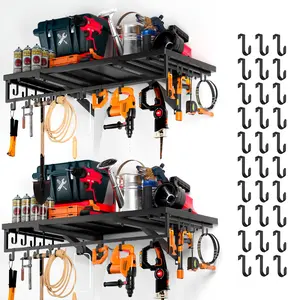 Vantage Mounts 2PCS Garage Floating Shelves - 1120LBS Heavy Duty Wall Storage w/ 30 Hooks, 3.5x2FT XL Utility Rack