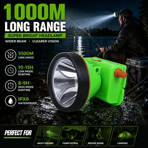 Nova-6706 Ultra Bright Rechargeable LED Headlamp, Waterproof Diving Headlight with White Light,1000M Long Range, 8+ Hours Runtime, 3M Underwater Use, Ideal for Camping, Fishing, Hiking, Construction, Includes Charging Cable & Adjustable Headband