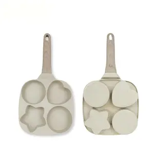 Four-Hole Non-Stick Egg Skillet Pan,Nonstick Egg Pan,Non Stick Cookware,4Counts Set Fried Egg Rings Molds,Multifunctional Breakfast Tool,8–9-Inch Diameter,Ideal for Breakfast Eggs and Burgers,Durable Wooden Material Base with No-Handle Design Mother's Day