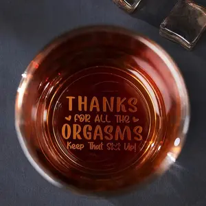 Version 2 Thanks For All The Orgasms Personalized Whiskey Glass Gift for Husband Grade A Stemless Wine Glass with Laser Engraving, Dishwasher Safe, Stylish Drinkware Engraved