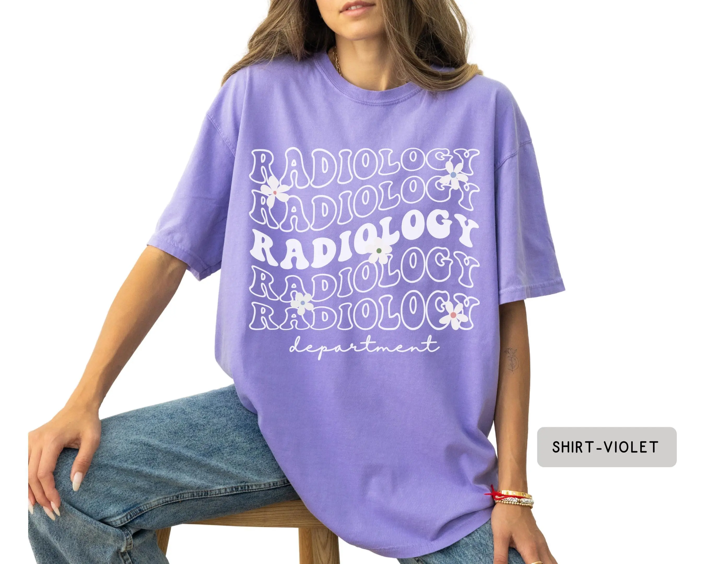 Radiology Department Floral T-Shirt, Radiologist Shirt, MRI CT X-ray Technologist Tees, Rad Tech Ultrasound Cotton Top Tshirt
