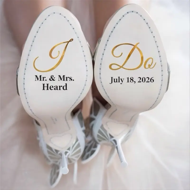 Custom Mr. & Mrs. Name Shoes Decal Vinyl Stickers Shiny Golden I Do DIY Bride and Groom Shoes Decal Decorations Personalized Wedding Shoes Stickers