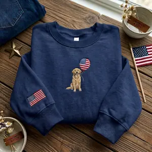 USA Flag Crewneck, Embroidered American Flag Sweatshirt, Vintage USA Crewneck, Patriotic Pullover, Fourth of July Sweatshirt