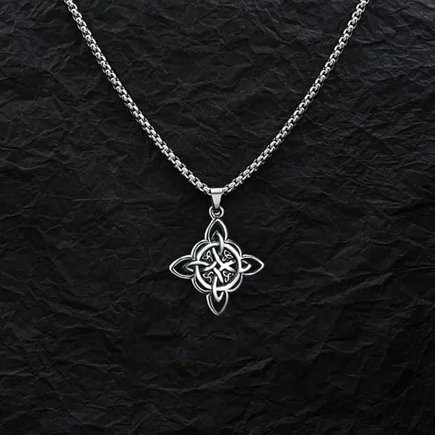 Witches Knot Necklace, Celtic Knot Pendant with Triquetra Trinity,Men’s Stainless Steel Celtic Knot Pendant Necklace – Norse Viking Jewelry,-60cm