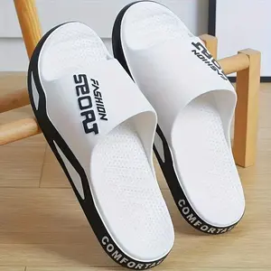 Men's Letter-Print Stylish Slippers Casual Non-Slip Open-Toe Shoes for Indoor Outdoor Use Beach Showers Unisex Spring Summer