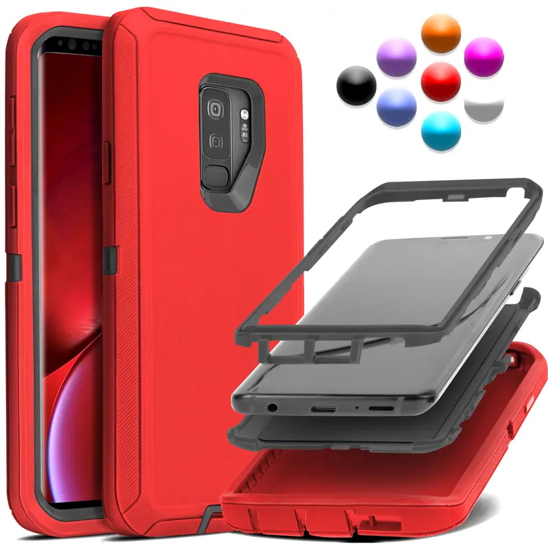 Rugged Heavy Duty 3-Layer Cellphone Casing for Samsung Galaxy S9/Fits S9 Plus - Drop-Proof, Shockproof, Rubber Shell Cushions Daily Bumps, Secure Grip Mobile Phone Protection Accessory