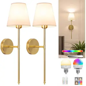 Wireless Battery-Powered Wall Lamps in /, Remote Control Bedroom Lights, Rechargeable Multi-15 Color Bulbs for Living Room & Hallway