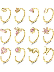 12pcs Nose Rings Hoop Nose Ring Surgical Steel 20G Nose Rings for Women Men Silver Gold Nose Ring Hoop Pink Half Hoop Nose Rings Nose Piercing Jewelry Gold 8MM