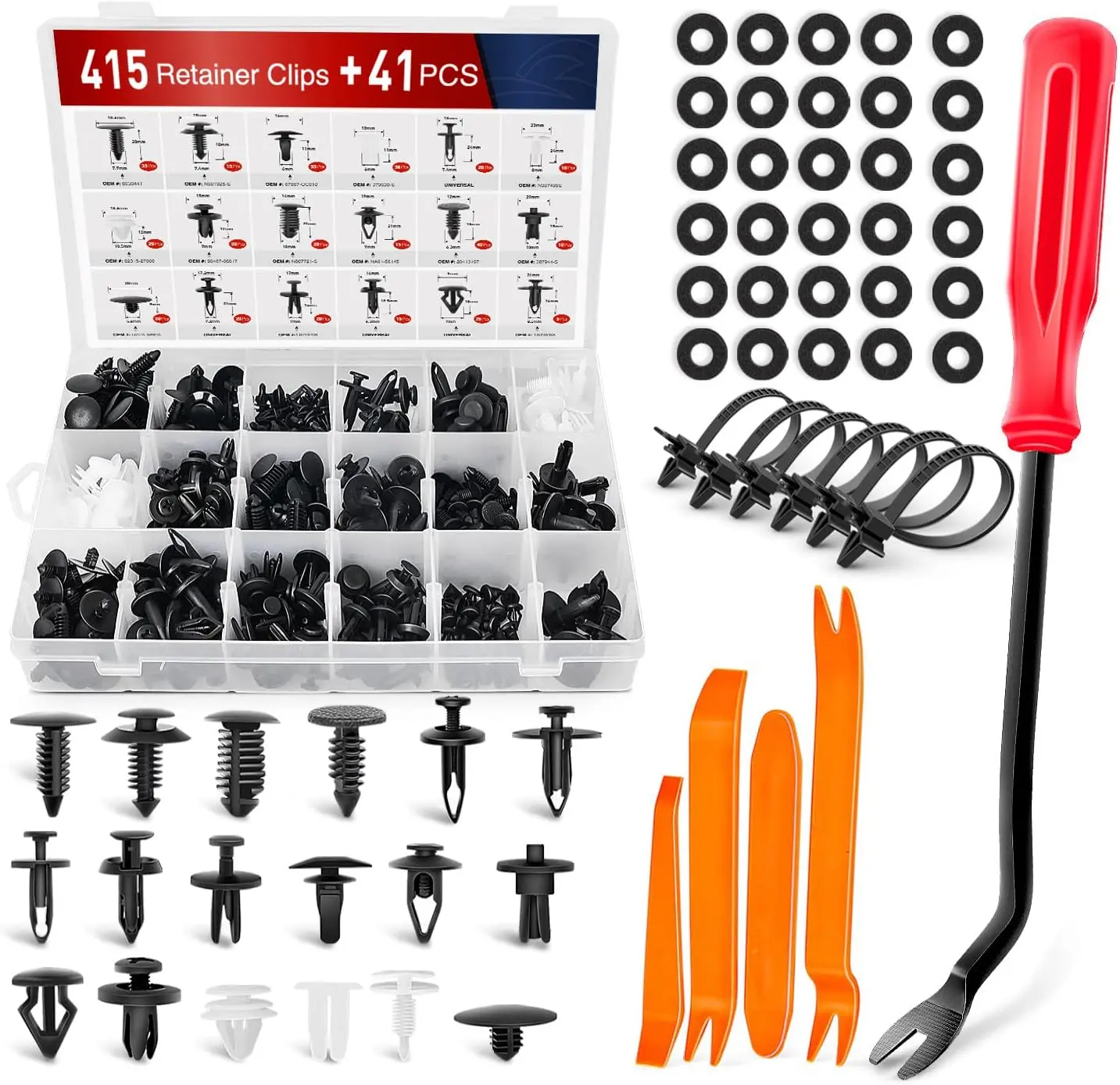 Nilight 415-Piece Multi-Size Car Retainer Clips & Fastener Remover Kit - 18 Popular Sizes OEM Replacement Push-In Clips, Easy-Install Set for Common Automotive Brands with Door Trims Fitment