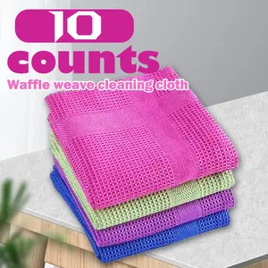 10 Counts Multicolor Kitchen Towels with Cotton Craft, Pure Cotton Cleaning Rags, Waffle Weave Absorbent Cleaning Cloth Random Color