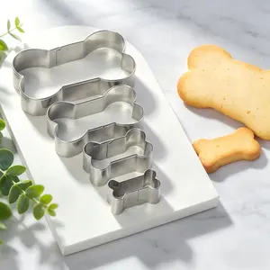 4 Piece Cookie Cutter Set, Food Grade Stainless Steel, Dog Bone Shape, Pet Snack Baking Tool, Easy to Use, DIY Kitchen Essentials