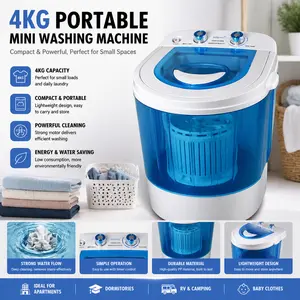 4kg Portable Mini Washing Machine, Small Plastic Top-Loading Washing Machine for Household Use, Compact Space, High-Efficiency Cleaning