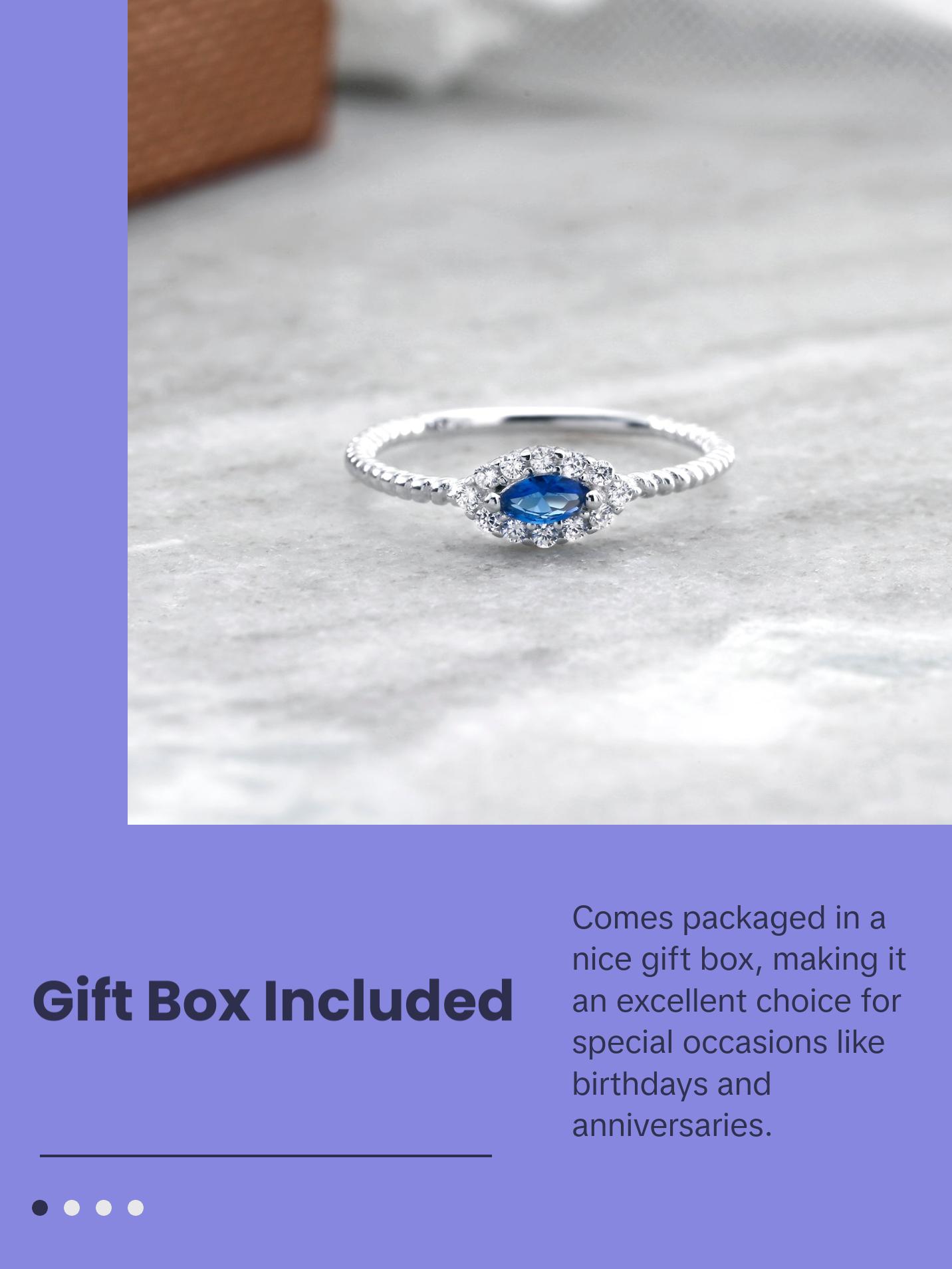 925 Sterling Silver Lab Created Sapphire Stacking Ring, Marquise Blue Sapphire Ring, Sapphire Halo Stacking Rings, Sapphire Jewelry, Stacking Ring