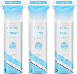 Cotton Rounds for Facial Cleansing and Nail Polish Removal - 100% Pure Cotton, Hypoallergenic Makeup Remover Pads, Lint-Free Multi-Layer Design (100 Count, Pack of 3)