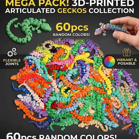 3D Printed Lizard Mini Statue Figurine Set - 60 Random Colorful Shades, Artistic Adult Collectibles, Home Decor Ornaments, Desk Trinkets, Print Detail Accents, Animal Stress Relief, Canada Day Mini Gifts