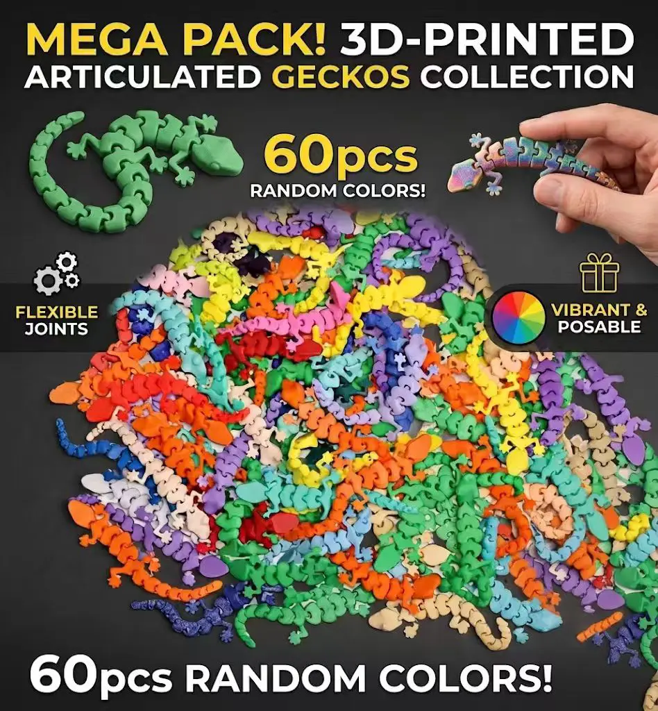 3D Printed Lizard Mini Statues (60 Random Colors) - 3D Printed Home Decor Items, 3D Printed Products for Fun Room Decoration, Animal Decorative Mini Statues, Statues, Suitable for Everyone as Stress Relief Holiday Gifts (Halloween, Christmas)