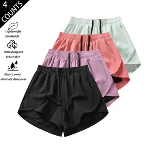 Women’s 3‑inch inseam faux two‑piece athletic shorts, pack of 4 — stylish, versatile, quick‑drying, breathable—anti‑exposure design for running, fitness, and yoga