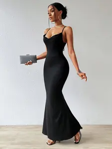 Women's Slim Fit Lace Spaghetti Strap Maxi Dress, Backless Mermaid Style, Perfect for Parties, Cocktail, Dates, Weddings, Elegant Formal Wear Evening Wear, Elegance