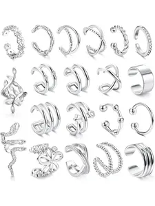 20/25Pcs Single Ear Cuffs Earrings For Women Non Piercing Ear Cuff Gold Flower Cz Helix Cartilage Cuff Earrings Clip On Wrap Earrings For Women Girls Earcuff