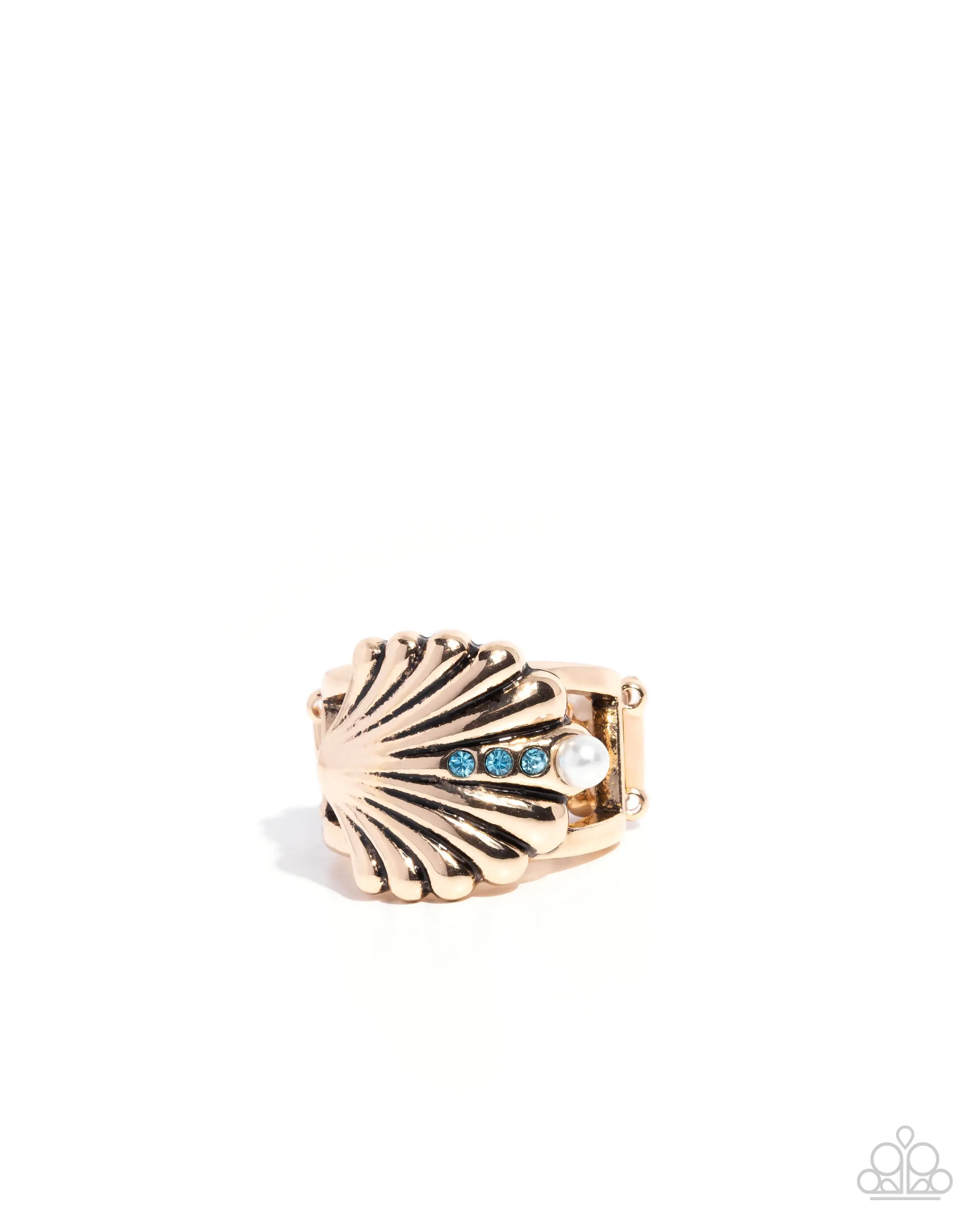 Seashell Side - Blue Stone Gold Shell Beachy Ring - Paparazzi