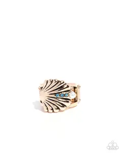 Seashell Side - Blue Stone Gold Shell Beachy Ring - Paparazzi