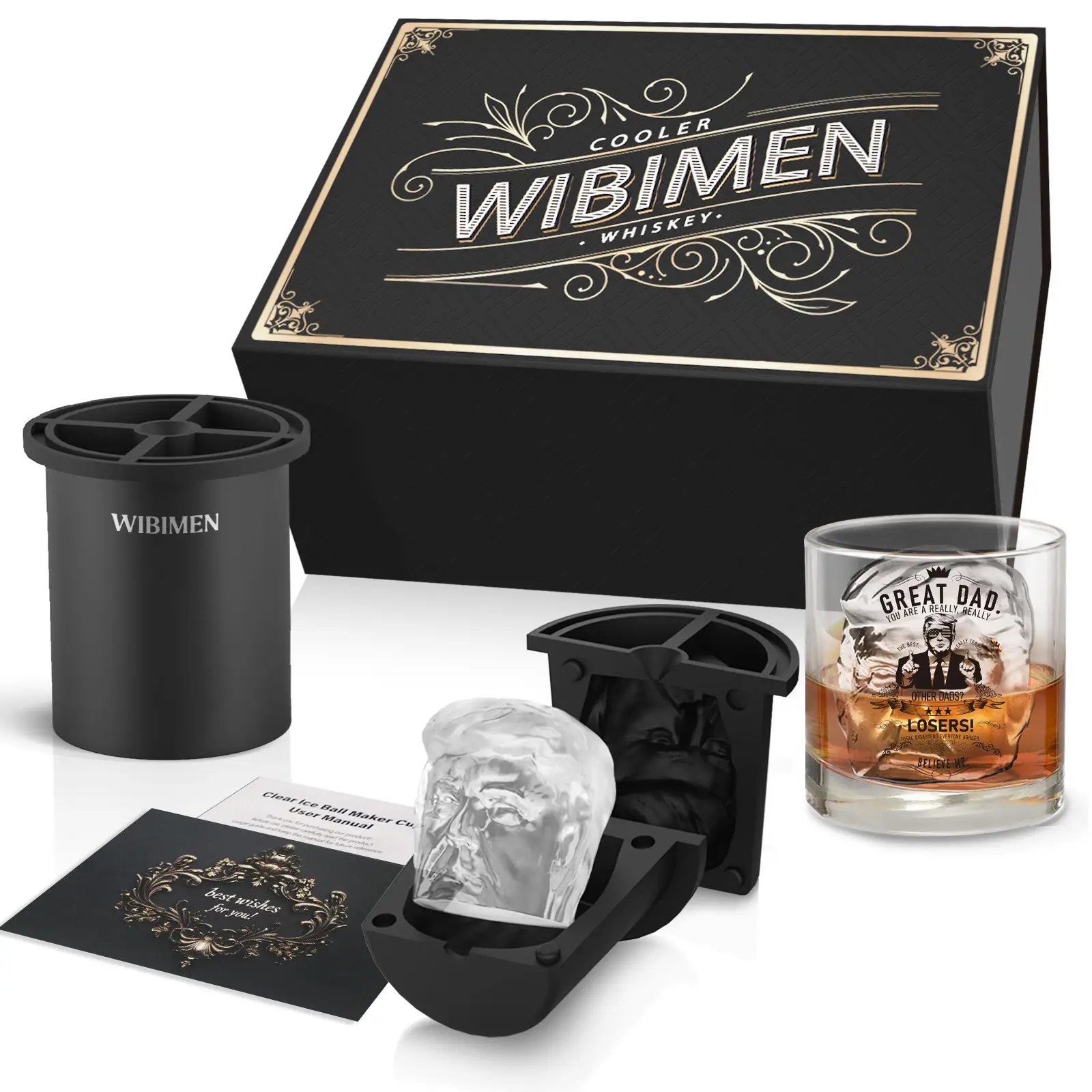 WIBIMEN Clear Ice Ball Maker & Glass Set - Must-Have Home Bar Accessories - Gift for Cocktail Lovers & Stylish Home Decor Classic Utensils