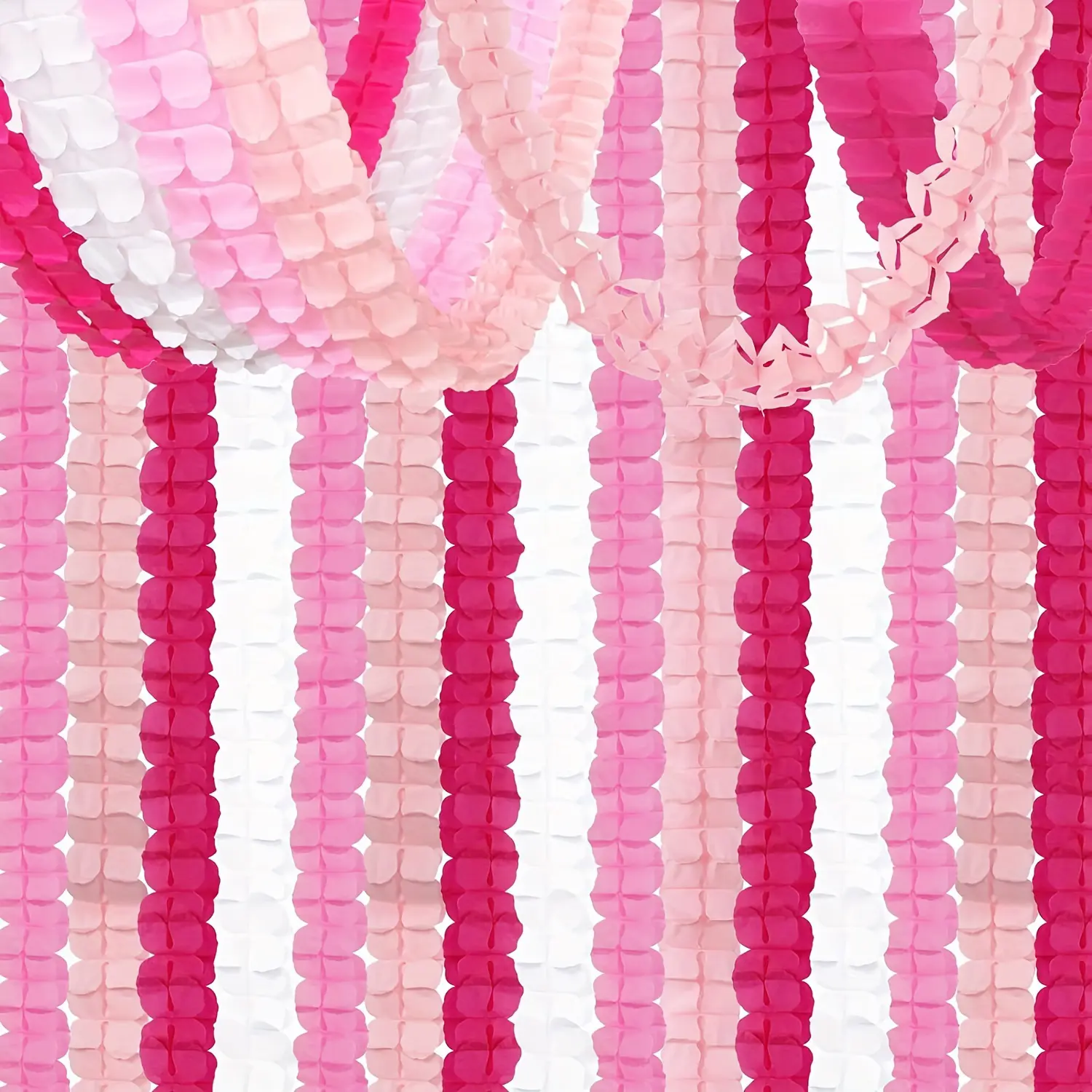 4pcs Pink and white paper ribbon garlands, four-leaf clover paper banners Valentine's Day 3 meters/118 inches suitable for weddings, birthdays, etc, Party Decorations Banners, Party background decoration Wedding Party Backdrop