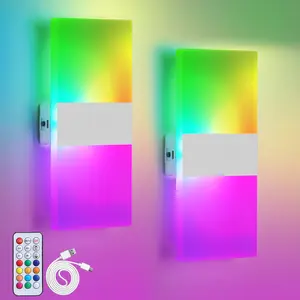 Wall Sconce Set of 2,wall lights Switchable RGB Wall  4000mAH Battery Operated,with Remote Control, Dimmable, Rechargeable Magnetic Wireless Night  for Staircases,Bedside,Hallway. led  light strips  LED Color Changing Night Light