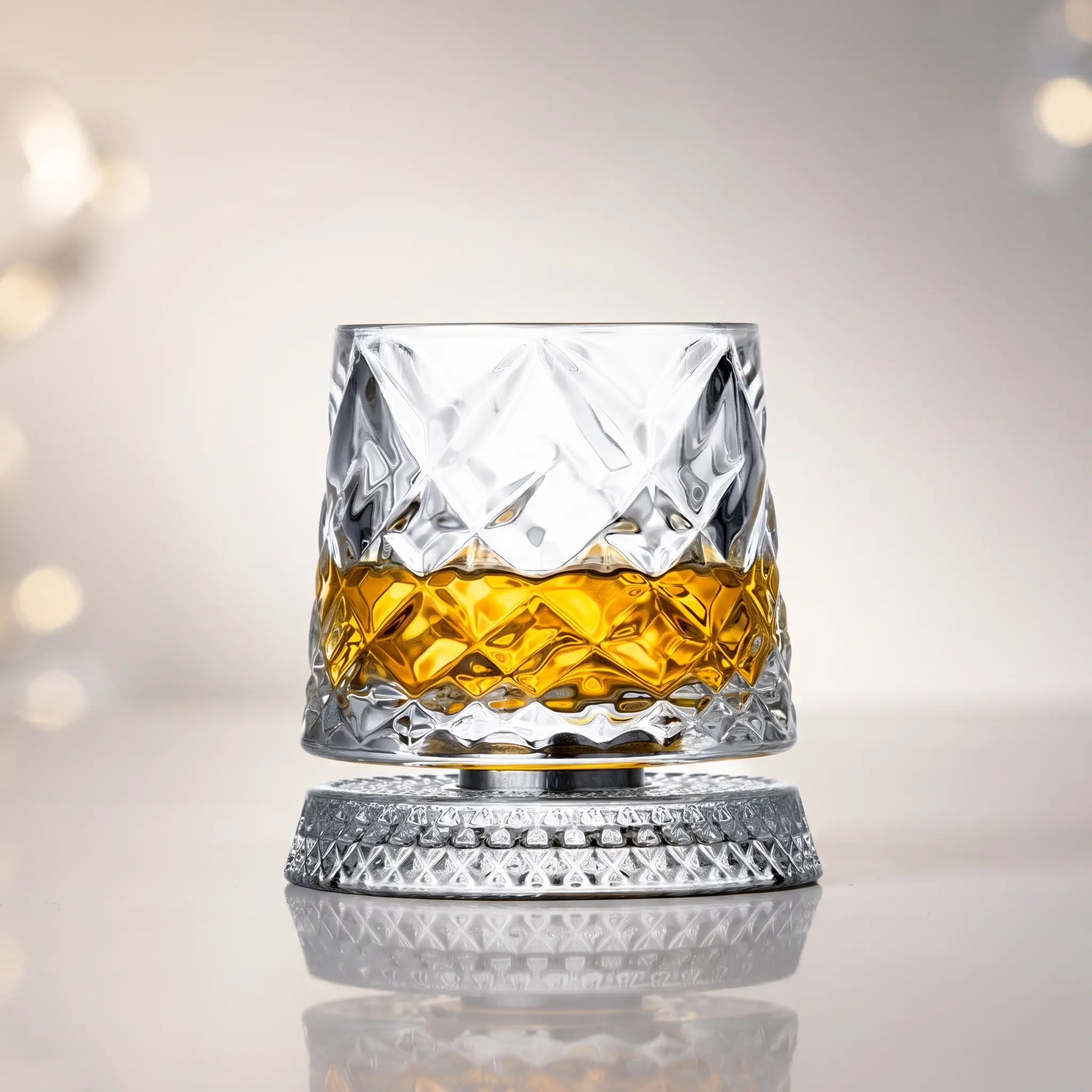 Spinning Crystal Whiskey Glass Luxury 360° Rotating Tumbler – Elegant European Diamond Cut Stress Relief Drinkware, Premium Barware Gift for Men, Rotating Glass Cup  Mug Utensils Utensils