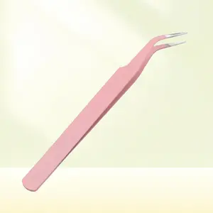 Pink Curved Tweezers, Precision Nail Art & Lash Applicator Tool for Rhinestones, False Lashes & DIY Beauty Accessories