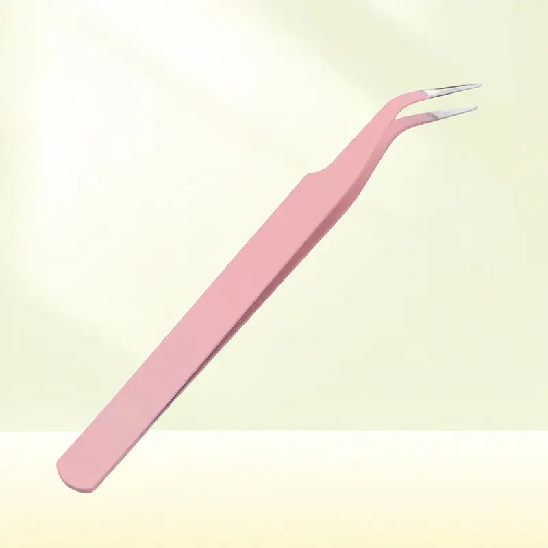 Pink Curved Tweezers, Precision Nail Art & Lash Applicator Tool for Rhinestones, False Lashes & DIY Beauty Accessories