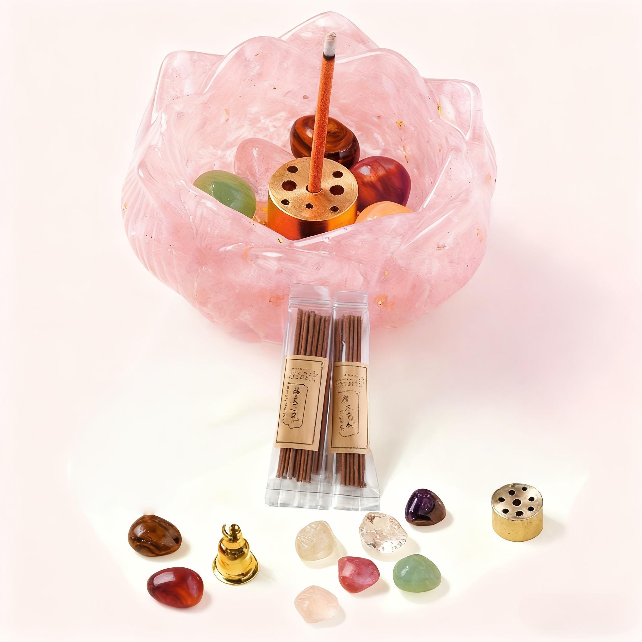 Handmade Lotus Crystal Aromatherapy Set - Candle Holder and Diffuser Bowl Infused with Natural Crystals | Unique Birthday Gift, Suitable for Him and Her, Perfect for Halloween, Christmas, Thanksgiving, and Other Holiday Decorations