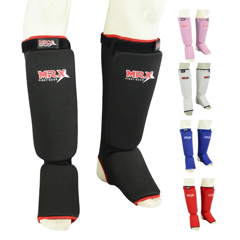 MRX BOXING & FITNESS Muay Thai Shin Guards Kick Boxing Leg & Foot Protector Pad MMA Shin Guard Extra Padding for Men or Women Protective Gear