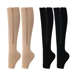 OIDEA 2 Pairs Zipper Compression Socks for Women Men 15-25 mmHg, Open Toe Knee High Support Stockings for Recovery summerwins