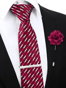 Men's Business Tie Regular Width Accessories Set, 3-Piece Tie Clip and Brooch Gift Set, Casual Everyday Fashion for All Seasons