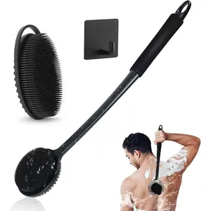Silicone Body Brush Bath Set, Body Care Tool, Long Handle Back Scrubber, Shower Cleaning Brush, Head Wash Brush, Face Cleansing Brush, Includes Hook