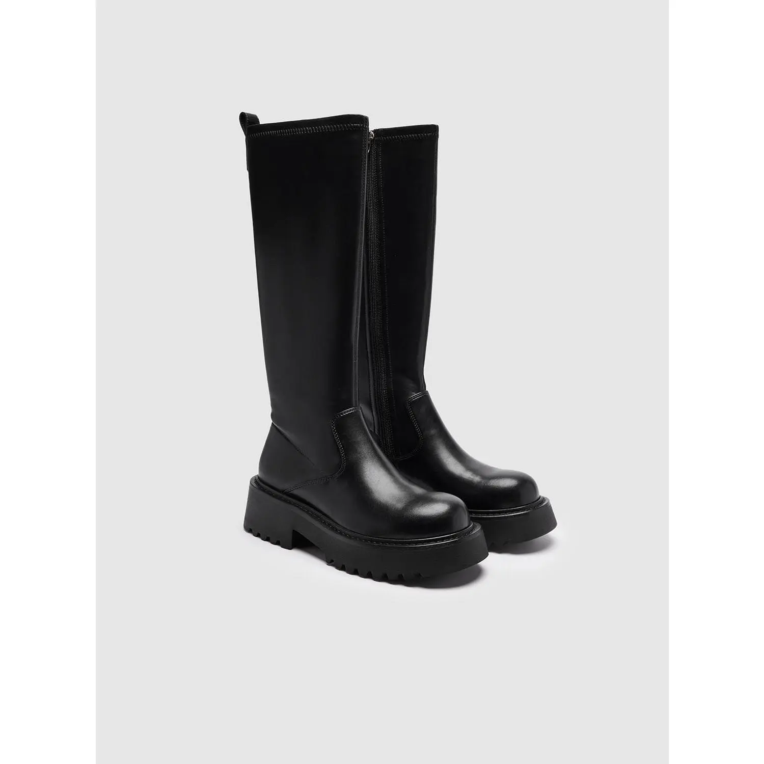 URBAN REVIVO 2026 Winter Women's Elegant Knee-High Footwear, Round Toe, Chunky Heel, Platform Textile Sole, Casual Wear Boot, UAYS50102 WomensWear