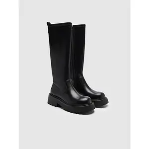 URBAN REVIVO 2026 Winter Women's Elegant Knee-High Footwear, Round Toe, Chunky Heel, Platform Textile Sole, Casual Wear Boot, UAYS50102 WomensWear