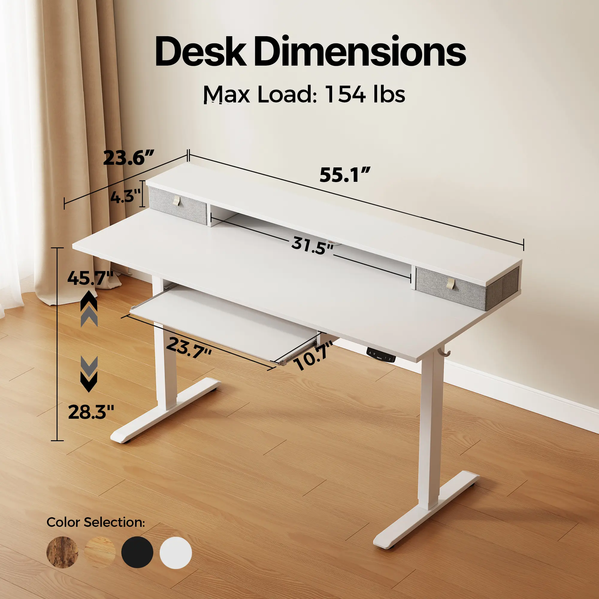 White /55.1“ - with Drawers & Keyboard Tray