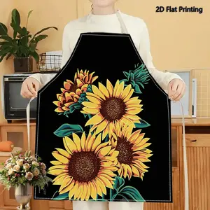 1PC 2D Flat Printed Yellow Sunflower Fall Harvest Floral Black Apron Apron For Home Cooking, Kitchen Wear, And Cooking Enthusiasts, Kitchen Cooking Aprons