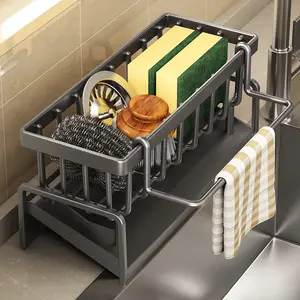 Kitchen Sink Drain Rack & Multifunctional Storage Rack with Sponge Holder, Steel Design, Hook for Kitchen Gadgets and Fall Decor