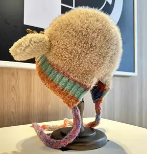 Christmas Reindeer Antler Hat Knitted Warm Winter Hat with Ear Protection Windproof Cozy Adjustable Size Fits Kids to Adults Multi-use Design Can Also Be Used as a Handbag Party Event Props