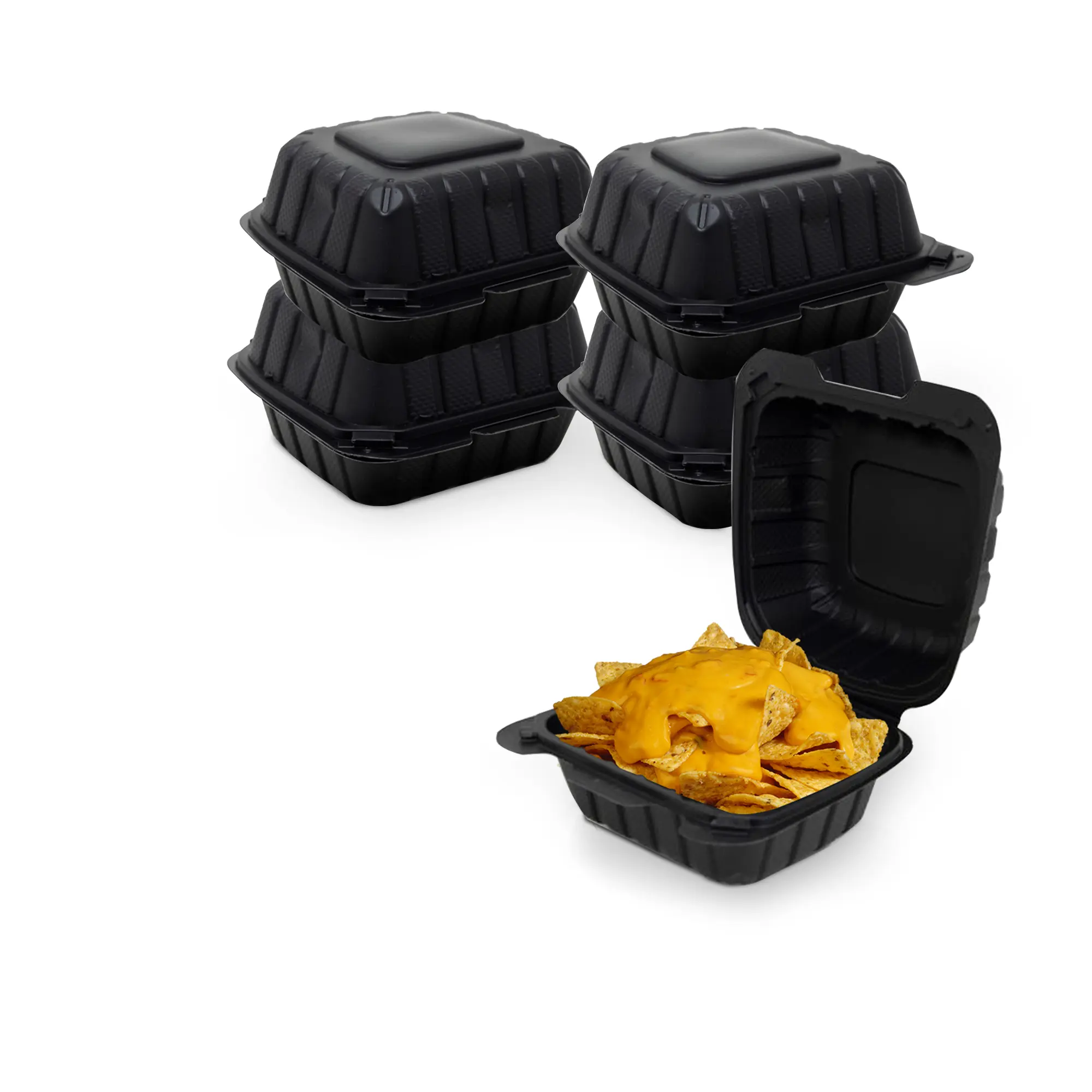 MT Products Sturdy Square Shape Black Disposable MFPP Plastic Food Prep Containers with Lid, 6x6x3 inches - Oven-Safe for Meal Prepping, Takeout Use